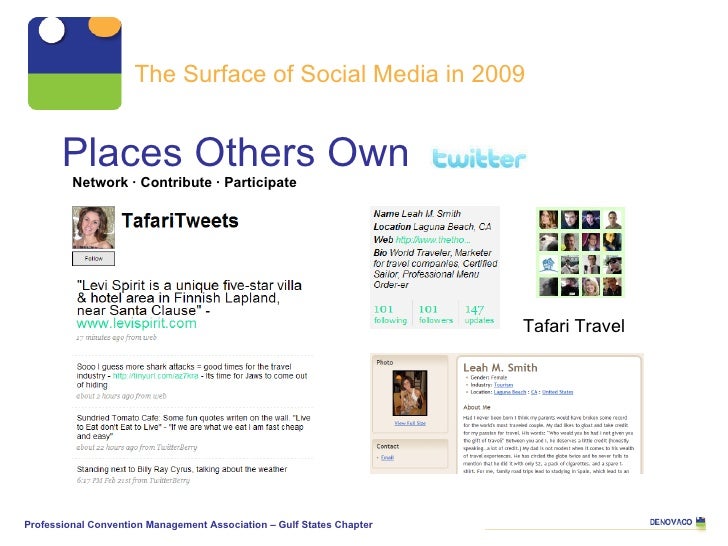 Places Others Own   The Surface of Social Media in 2009 Network · Contribute · Participate Tafari Travel Professional Conv...