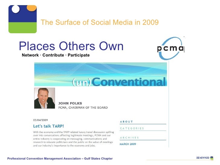 Places Others Own   The Surface of Social Media in 2009 Network · Contribute · Participate Professional Convention Managem...