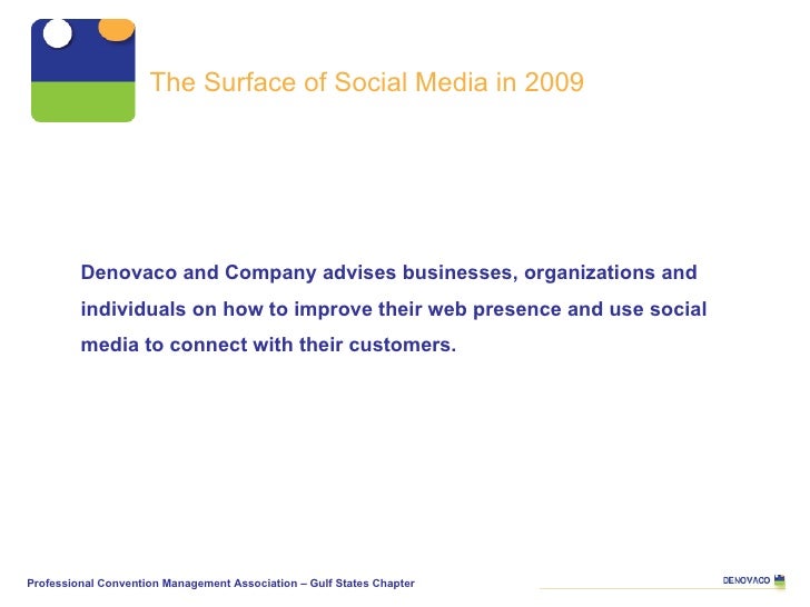 The Surface of Social Media in 2009 Denovaco and Company advises businesses, organizations and individuals on how to impro...