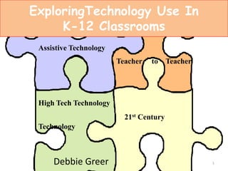 ExploringTechnology Use In K-12 Classrooms Assistive Technology TeachertoTeacher High Tech Technology 21stCentury Technology 1 Debbie Greer 