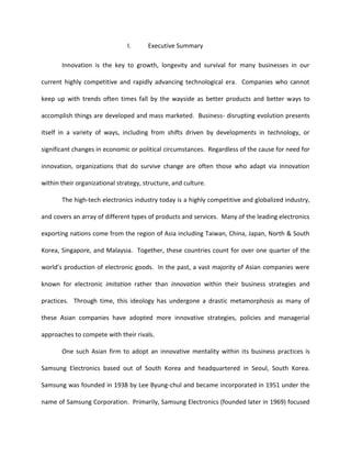 Innovation is the key to growth, longevity and survival for many businesses in our current highly competitive and rapidly advancing technological era.  Companies who cannot keep up with trends often times fall by the wayside as better products and better ways to accomplish things are developed and mass marketed.  Business- disrupting evolution presents itself in a variety of ways, including from shifts driven by developments in technology, or significant changes in economic or political circumstances.  Regardless of the cause for need for innovation, organizations that do survive change are often those who adapt via innovation within their organizational strategy, structure, and culture.
