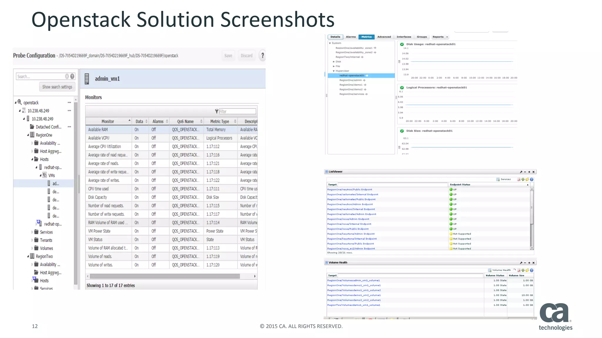 12 © 2015 CA. ALL RIGHTS RESERVED.
Openstack Solution Screenshots
 