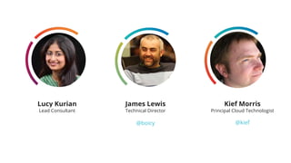 Kief Morris
Principal Cloud Technologist
@kief
James Lewis
Technical Director
@boicy
Lucy Kurian
Lead Consultant
 