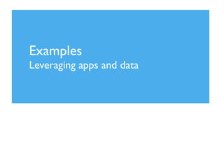 Examples
Leveraging apps and data
 