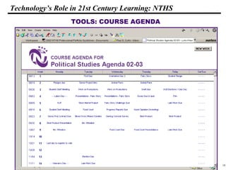 18
108319 _Macros
Technology’s Role in 21st Century Learning: NTHS
TOOLS: COURSE AGENDA
The Course Agenda helps
keep complicated projects
organized.
 