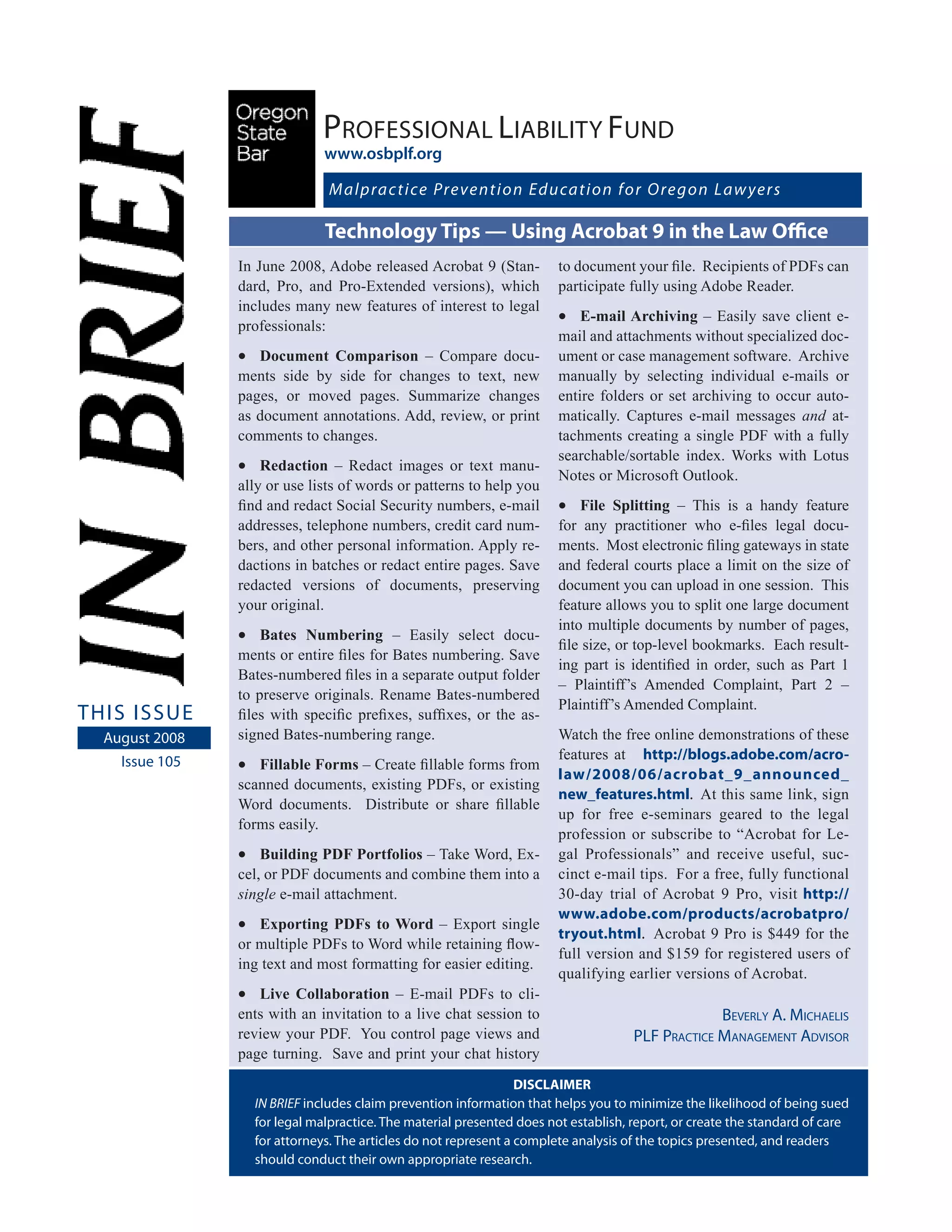 Technology Tips Using Acrobat 9 In The Law Office