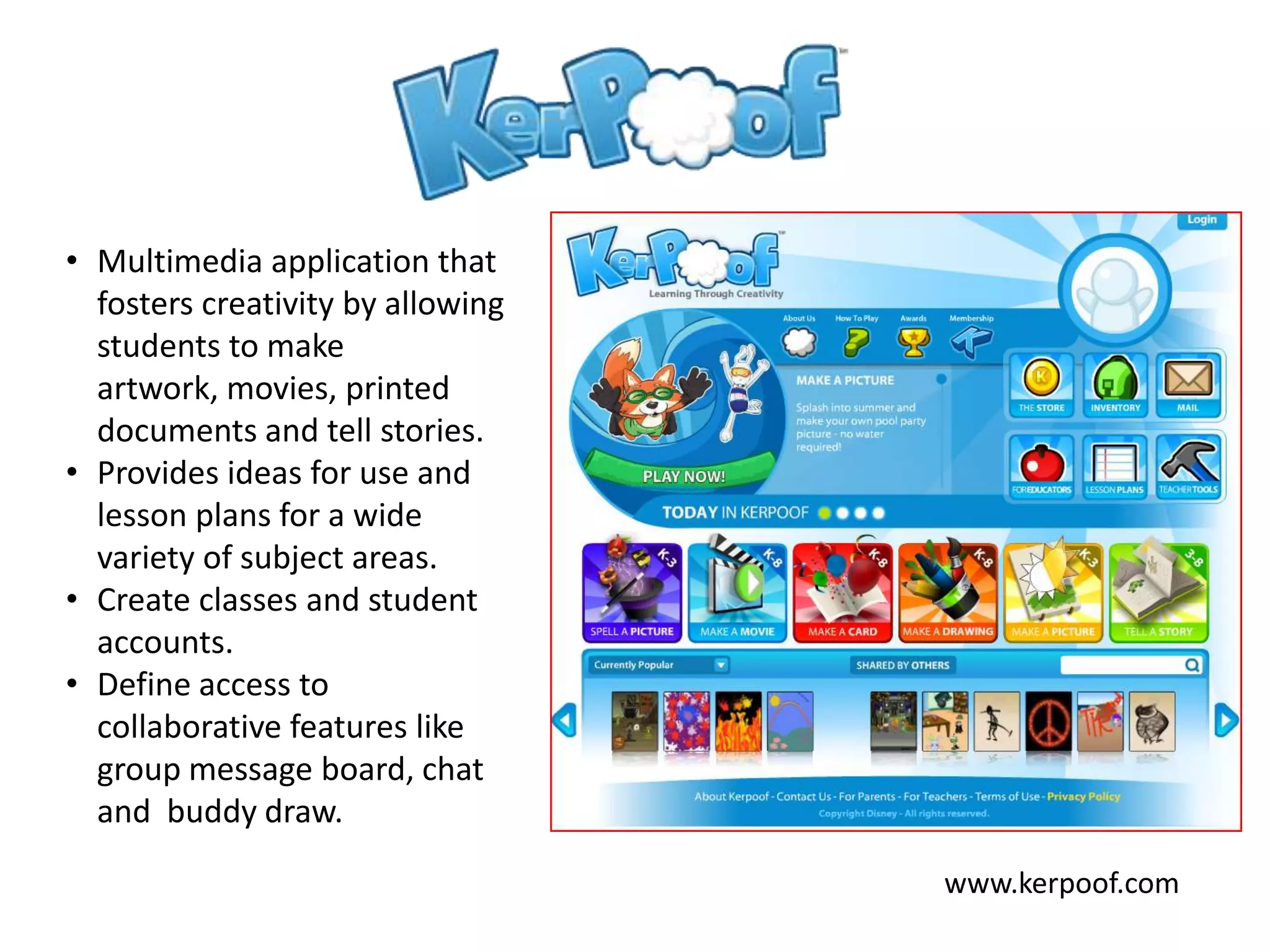 Store and share all types of digital content, post assignments, access homework, grades and information.Web-based flashcard program.