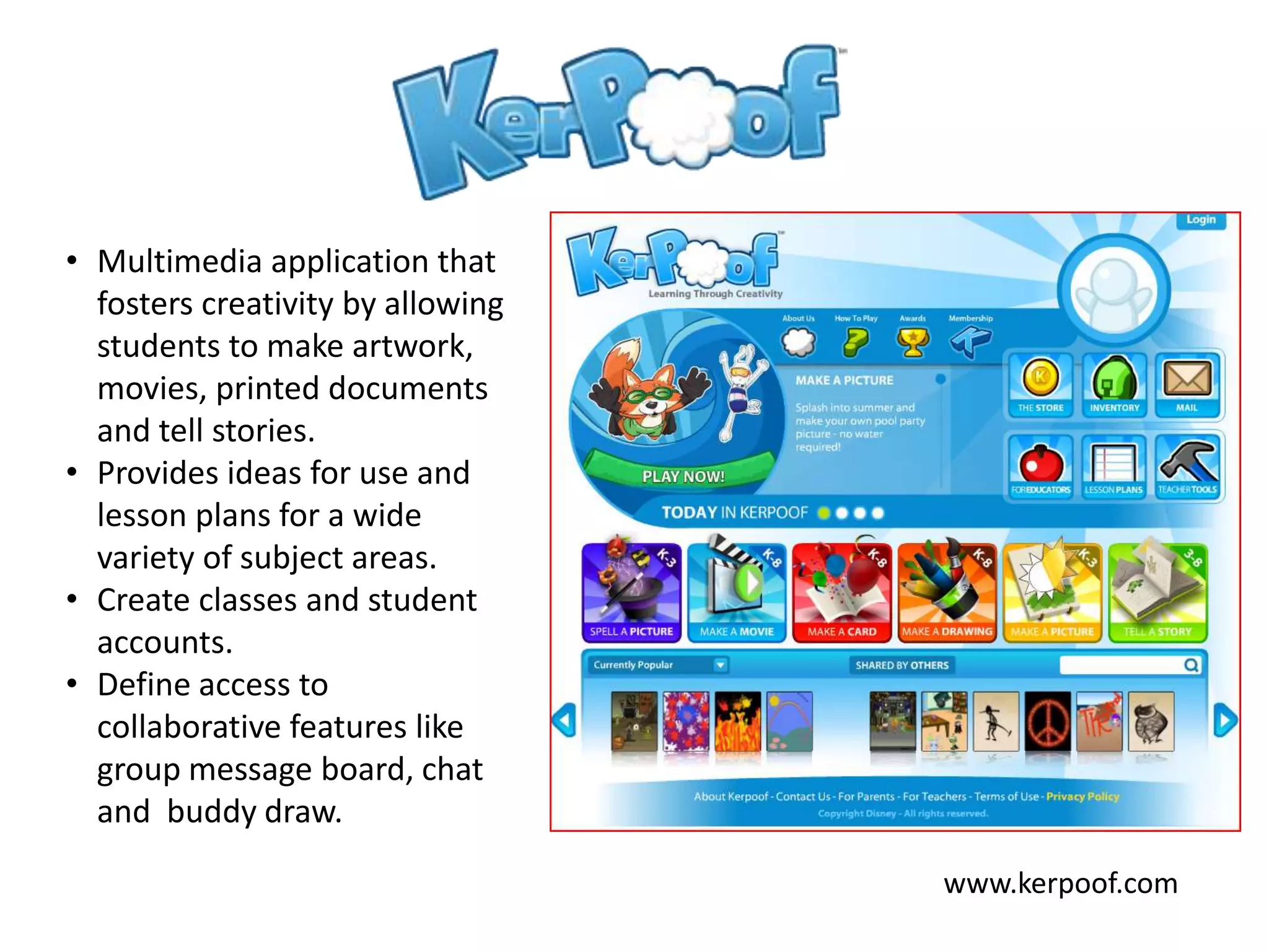 Store and share all types of digital content, post assignments, access homework, grades and information.Web-based flashcard program.