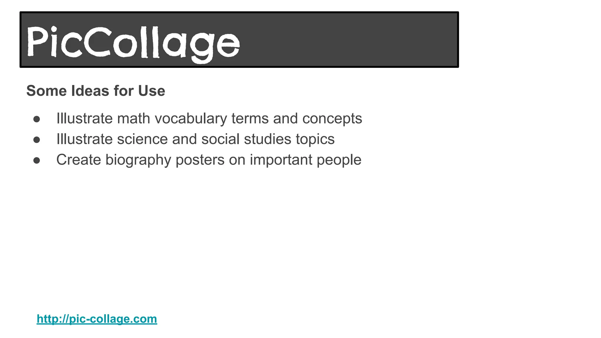 Management Thoughts
● First show students a finished project so they understand what the tool does
● Use this tool as a whole class project, or teacher directed small group. Young
children will have a hard time using this on their own.
https://www.thinglink.com
ThingLink
 