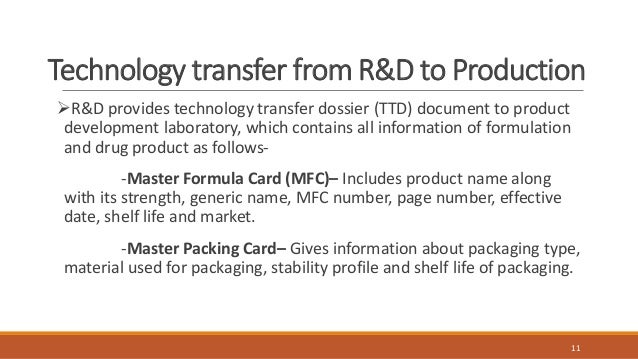 Technology Transfer From R D To Production Technology Transfer From R D To Production