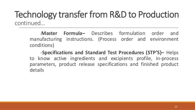 Technology Transfer From R D To Production Technology Transfer From R D To Production