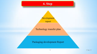 Development
report
Technology transfer plan
Packaging development Report
17-Apr-179
4. Steps in technology transfer4. Step
 