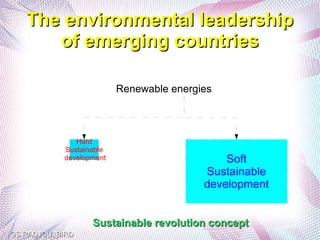 The environmental leadership
      of emerging countries

                          Renewable energies



               Hard
            Sustainable
            development                       Soft
                                          Sustainable
                                          development


                   Sustainable revolution concept
GS RADJOU, BIRD
 