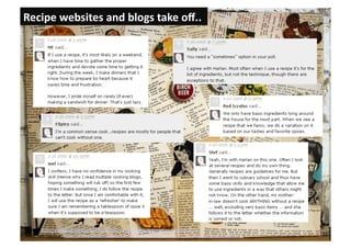 Recipe	
  websites	
  and	
  blogs	
  take	
  oﬀ..	
  




Source:	
  hDp://www.slashfood.com/2009/03/20/do-­‐you-­‐use-­‐a-­‐recipe-­‐when-­‐making-­‐dinner/	
  
More	
  comments	
  at:	
  hDp://www.epicurious.com/ar+clesguides/blogs/editor/2009/03/dinner-­‐without.html#more	
  	
     22
 