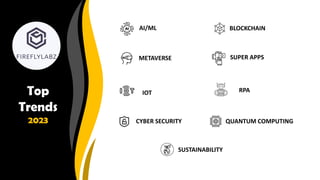 Top
Trends
2023
AI/ML BLOCKCHAIN
IOT
METAVERSE
CYBER SECURITY
SUPER APPS
RPA
SUSTAINABILITY
QUANTUM COMPUTING
 