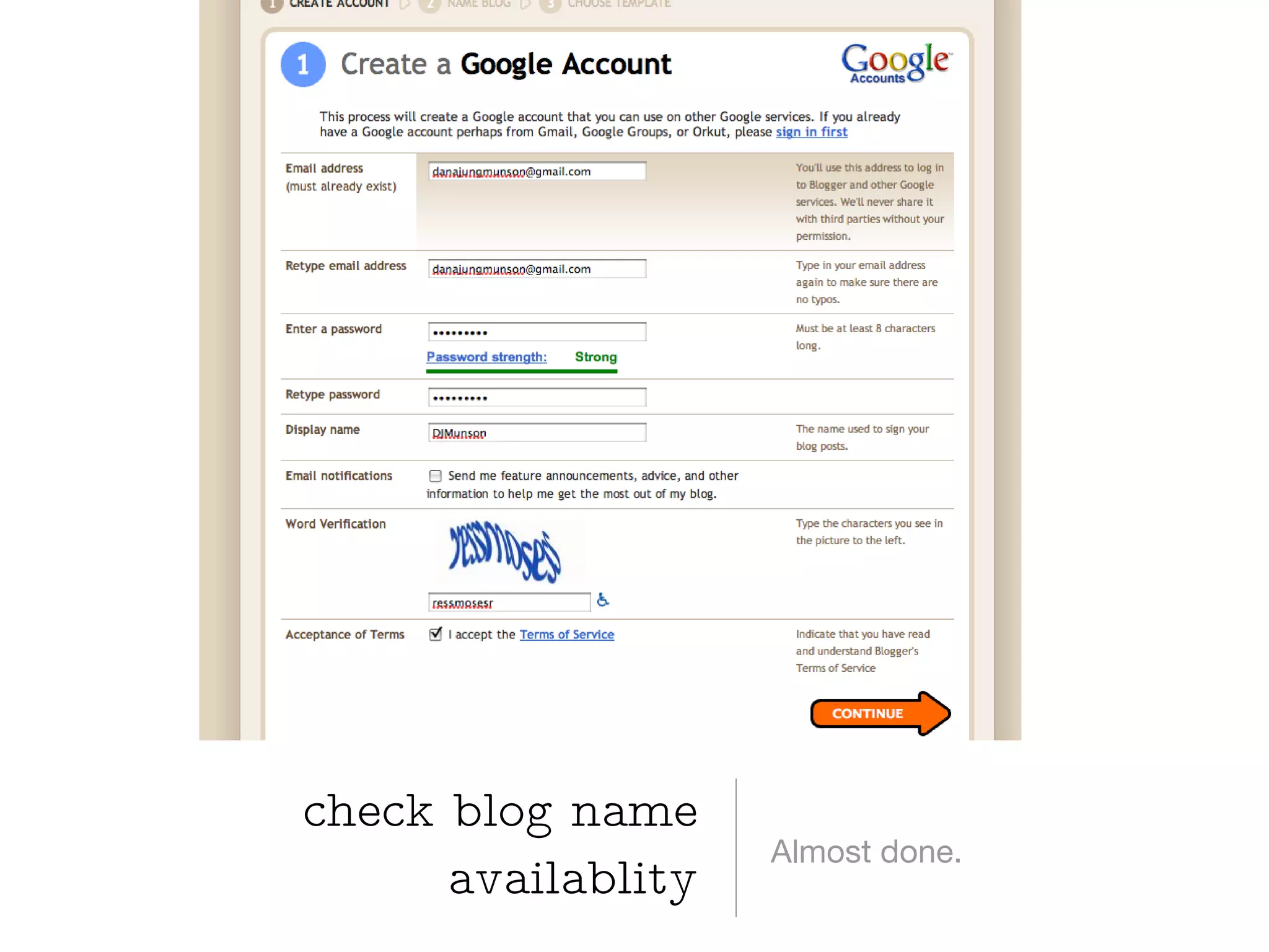 check blog name availablity Almost done. 
