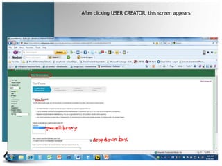 After clicking USER CREATOR, this screen appears
 