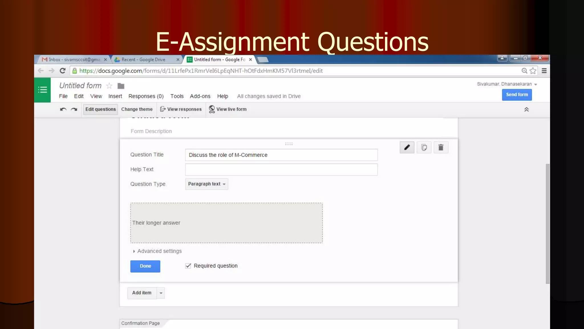 E-Assignment Questions
 