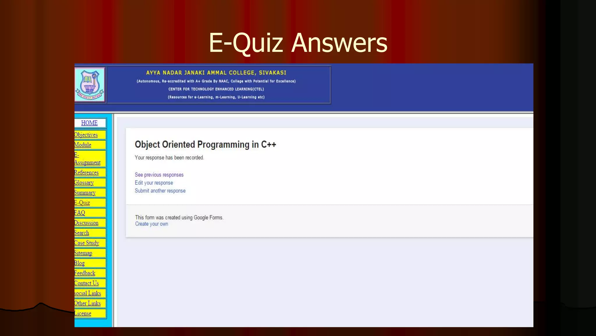 E-Quiz Answers
 