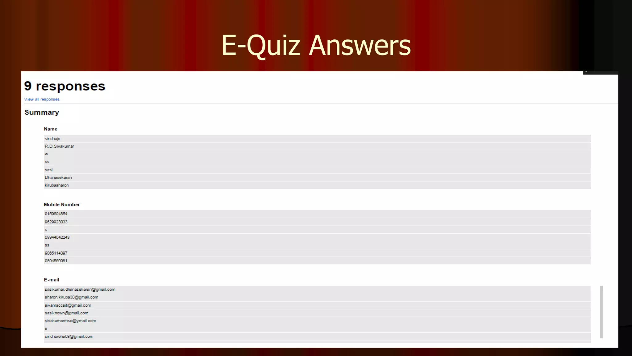 E-Quiz Answers
 