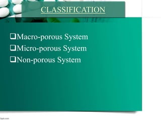 Macro-porous System
Micro-porous System
Non-porous System
CLASSIFICATION
 