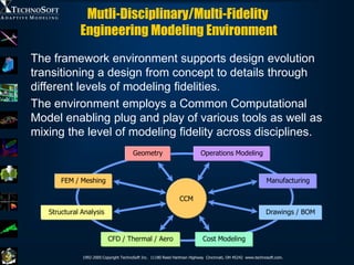 Mutli-Disciplinary/Multi-Fidelity
             Engineering Modeling Environment
The framework environment supports design ...