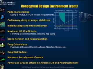 Conceptual Design Environment (cont)
Performance Sizing
  Sizing to FAR25, FAR23, Military Requirements

Preliminary sizin...