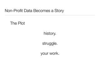 Non-Proﬁt Data Becomes a Story


  The Plot

                   history.

                   struggle.

                  your work.
 