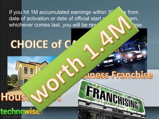 If you hit 1M accumulated earnings within 30 days from
date of activation or date of official start of the program,
whichever comes last, you will be rewarded one of these.

 