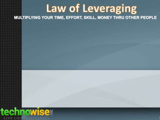 MULTIPLYING YOUR TIME, EFFORT, SKILL, MONEY THRU OTHER PEOPLE

 