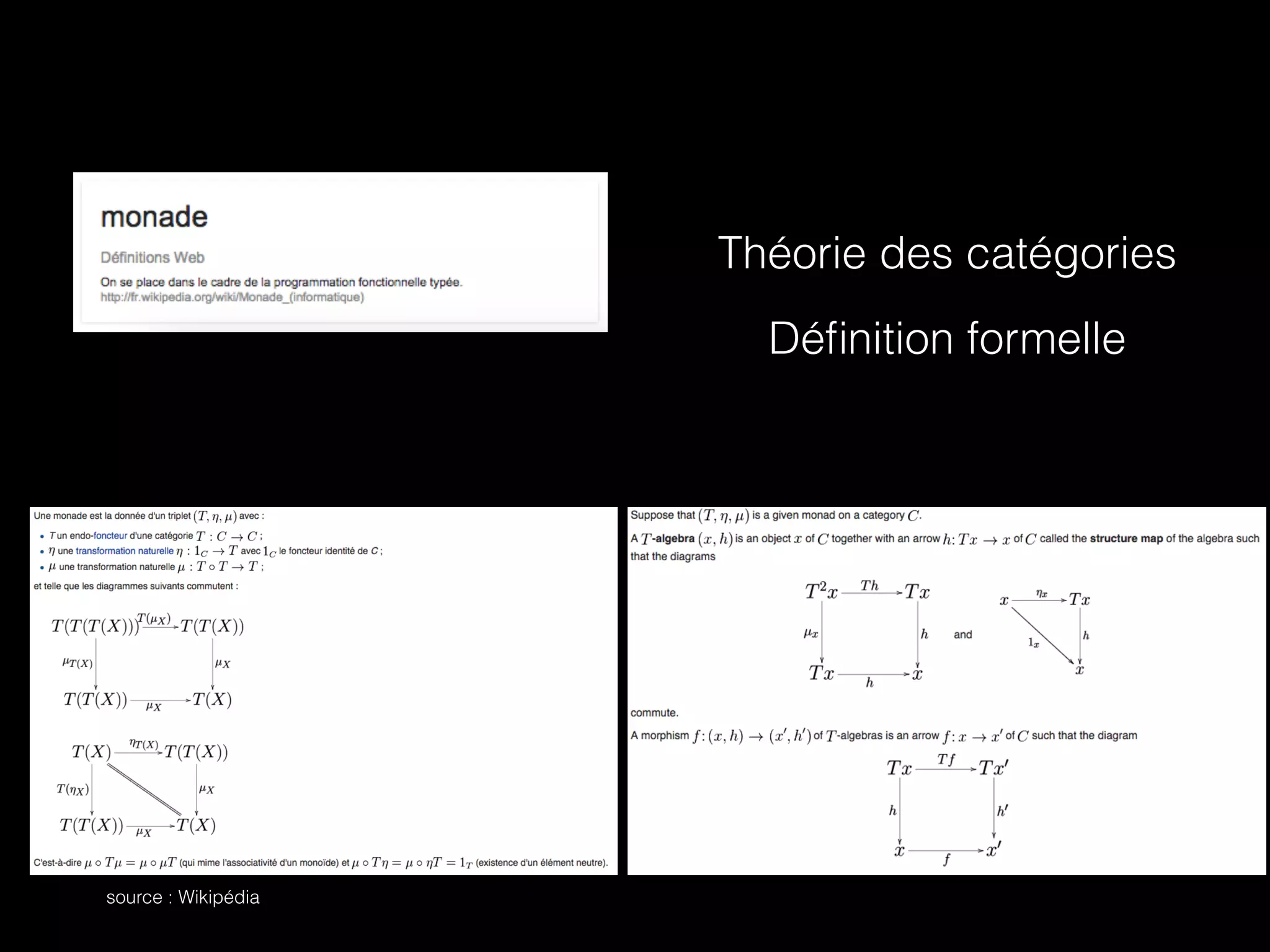 Déﬁnition formelle
Théorie des catégories
source : Wikipédia
 