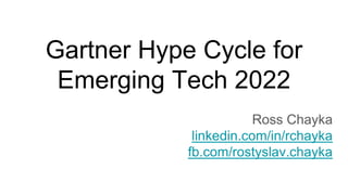 Gartner Hype Cycle for
Emerging Tech 2022
Ross Chayka
linkedin.com/in/rchayka
fb.com/rostyslav.chayka
 