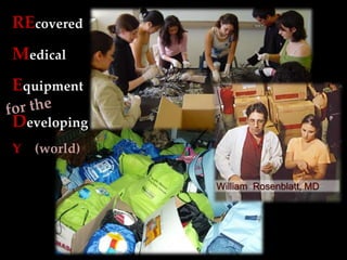 William Rosenblatt, MD
REcovered
Medical
Equipment
Developing
Y (world)
 