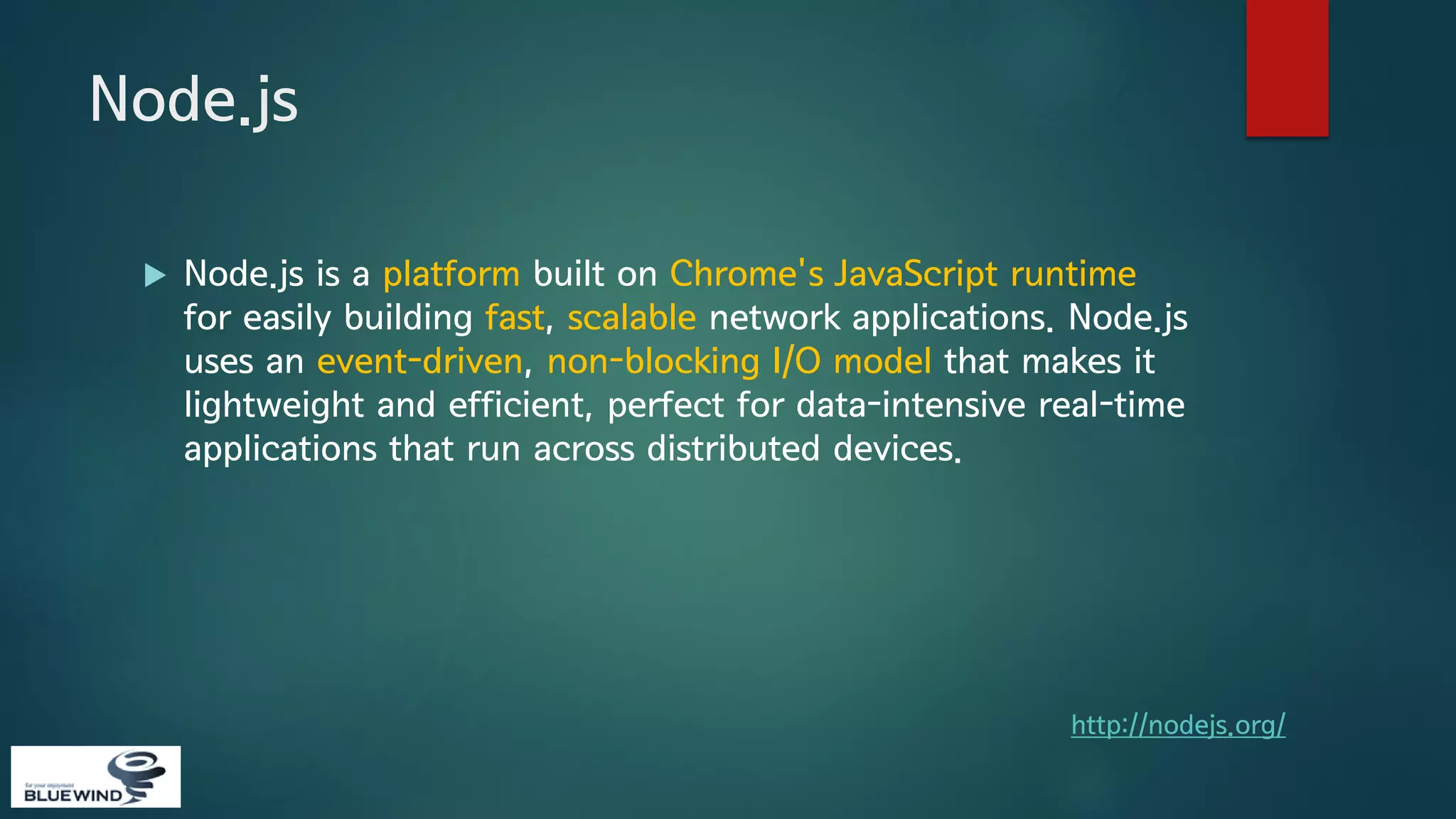 Node.js


Node.js is a platform built on Chrome's JavaScript runtime
for easily building fast, scalable network applications. Node.js
uses an event-driven, non-blocking I/O model that makes it
lightweight and efficient, perfect for data-intensive real-time
applications that run across distributed devices.

http://nodejs.org/

 