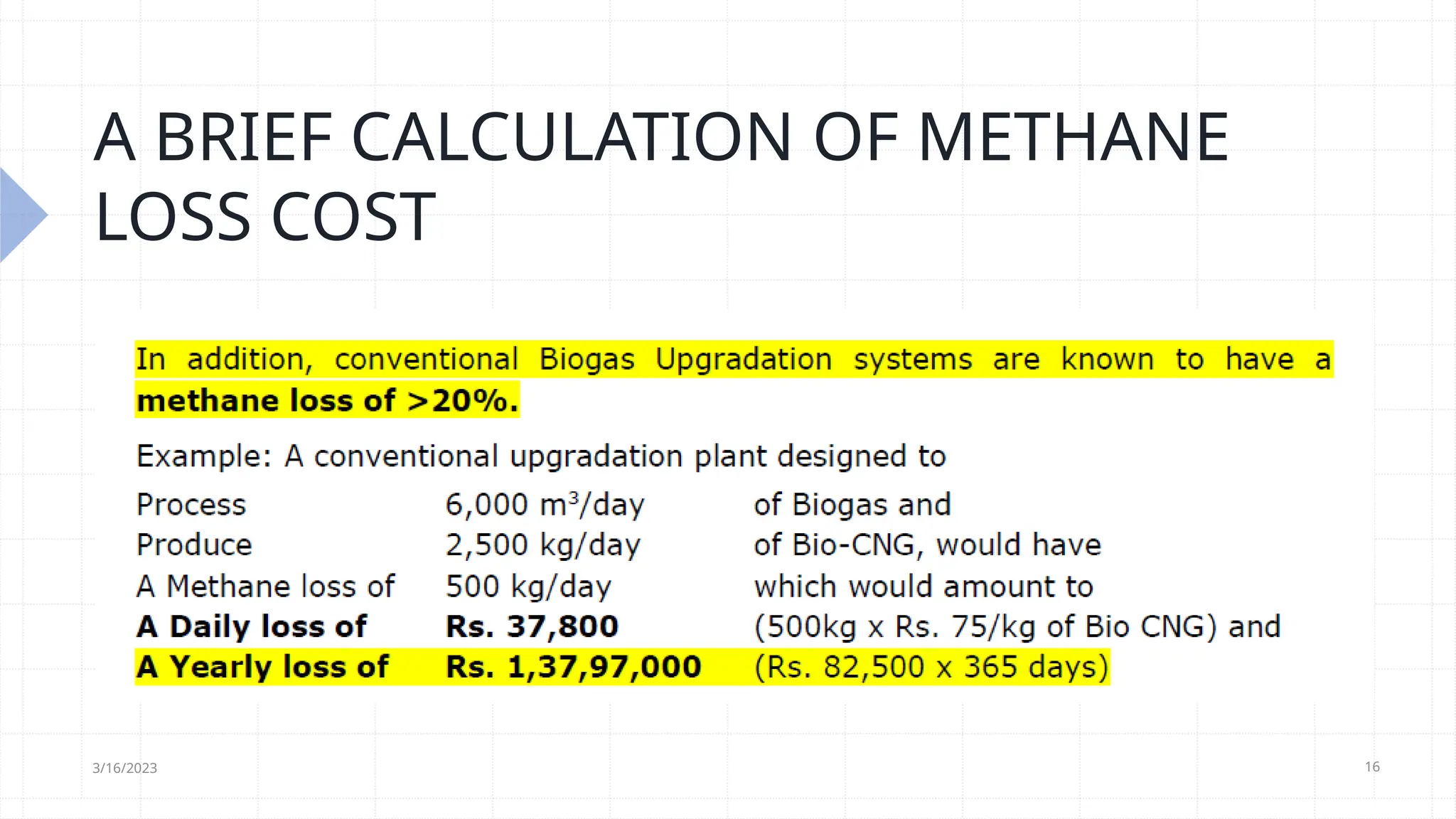 16
A BRIEF CALCULATION OF METHANE
LOSS COST
3/16/2023
 