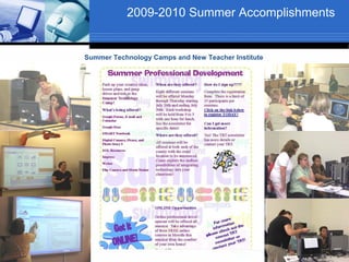 2009-2010 Summer Accomplishments


Summer Technology Camps and New Teacher Institute
 