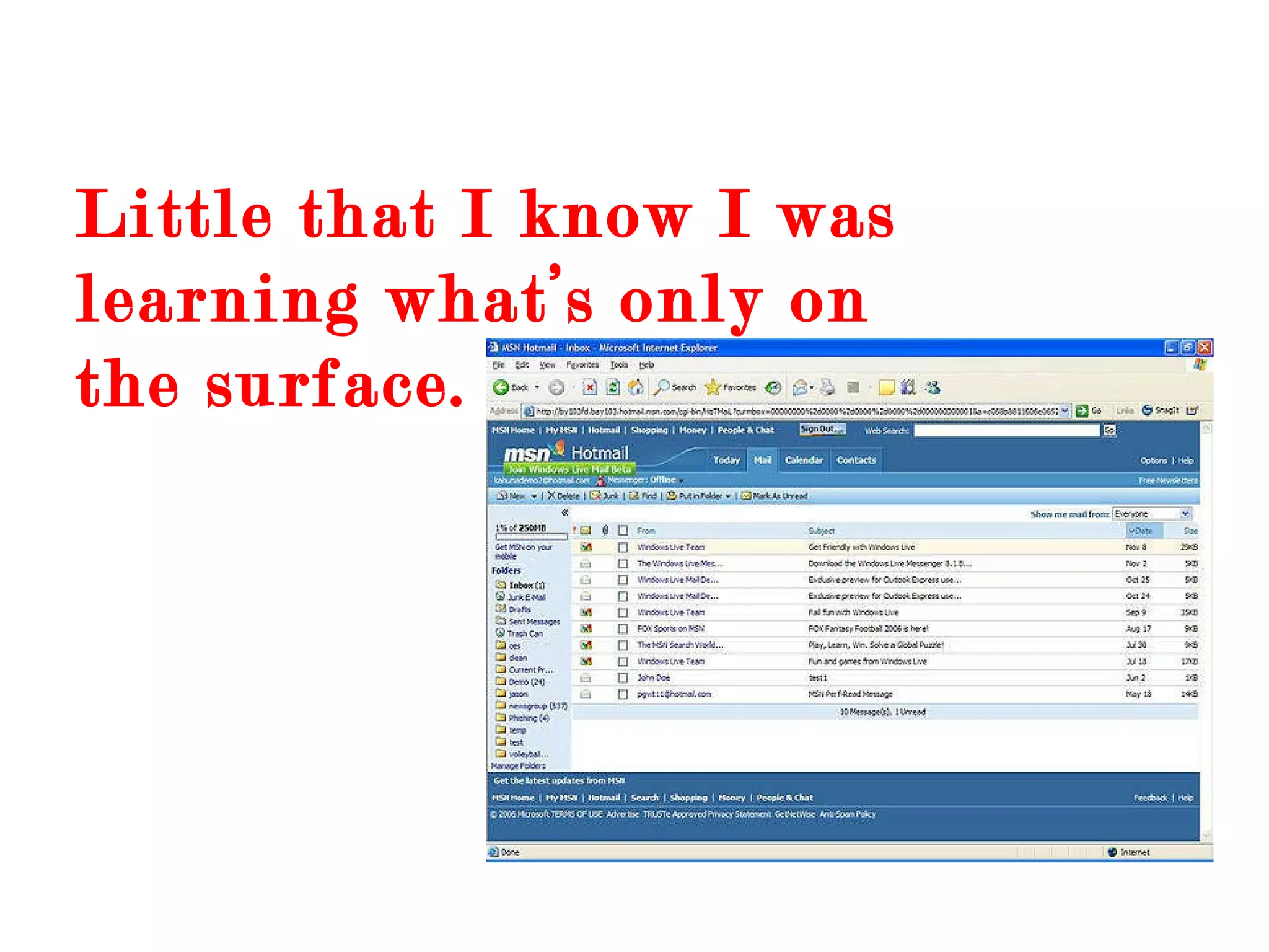 Little that I know I was learning what’s only on the surface. 