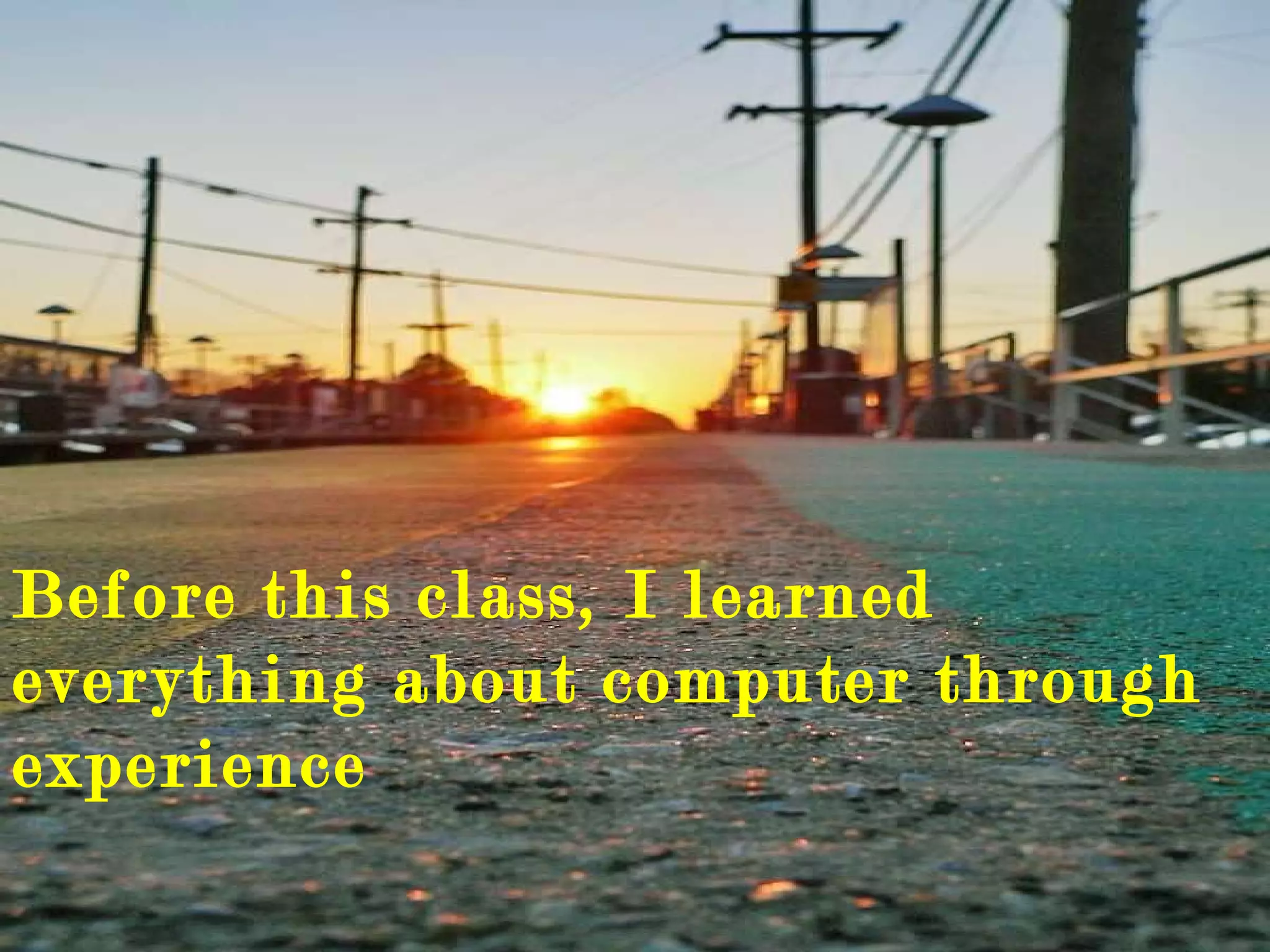 Before this class, I learned everything about computer through experience 