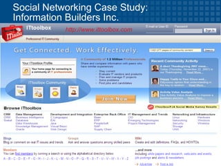 Social Networking Case Study:  Information Builders Inc. http://www.ittoolbox.com   