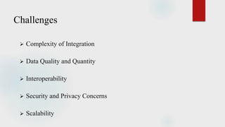 Challenges
 Complexity of Integration
 Data Quality and Quantity
 Interoperability
 Security and Privacy Concerns
 Scalability
 