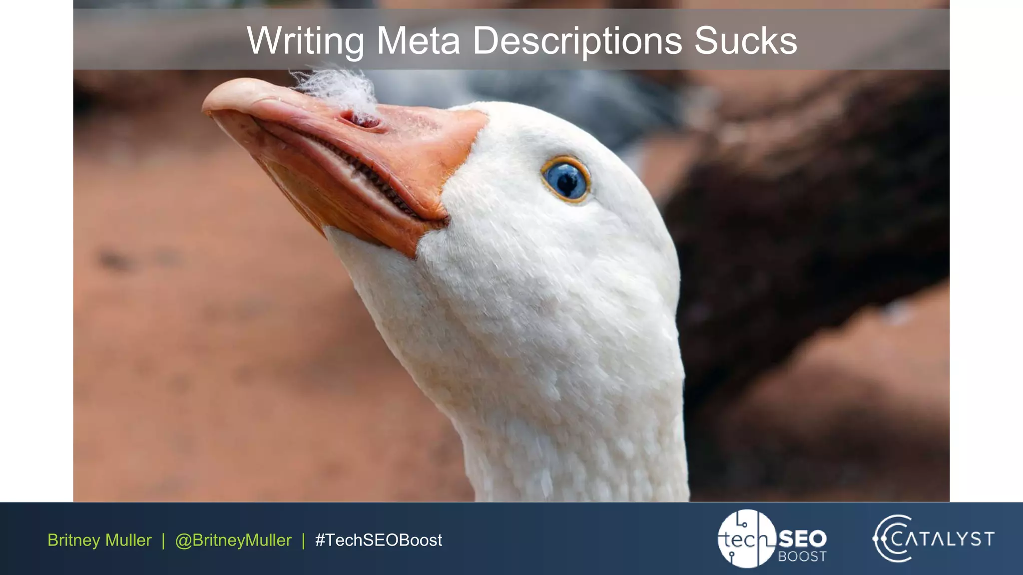 Britney Muller | @BritneyMuller | #TechSEOBoost
Writing Meta Descriptions Sucks
 