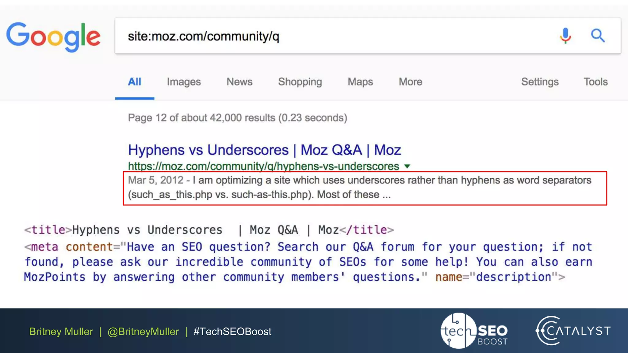 Britney Muller | @BritneyMuller | #TechSEOBoost
 