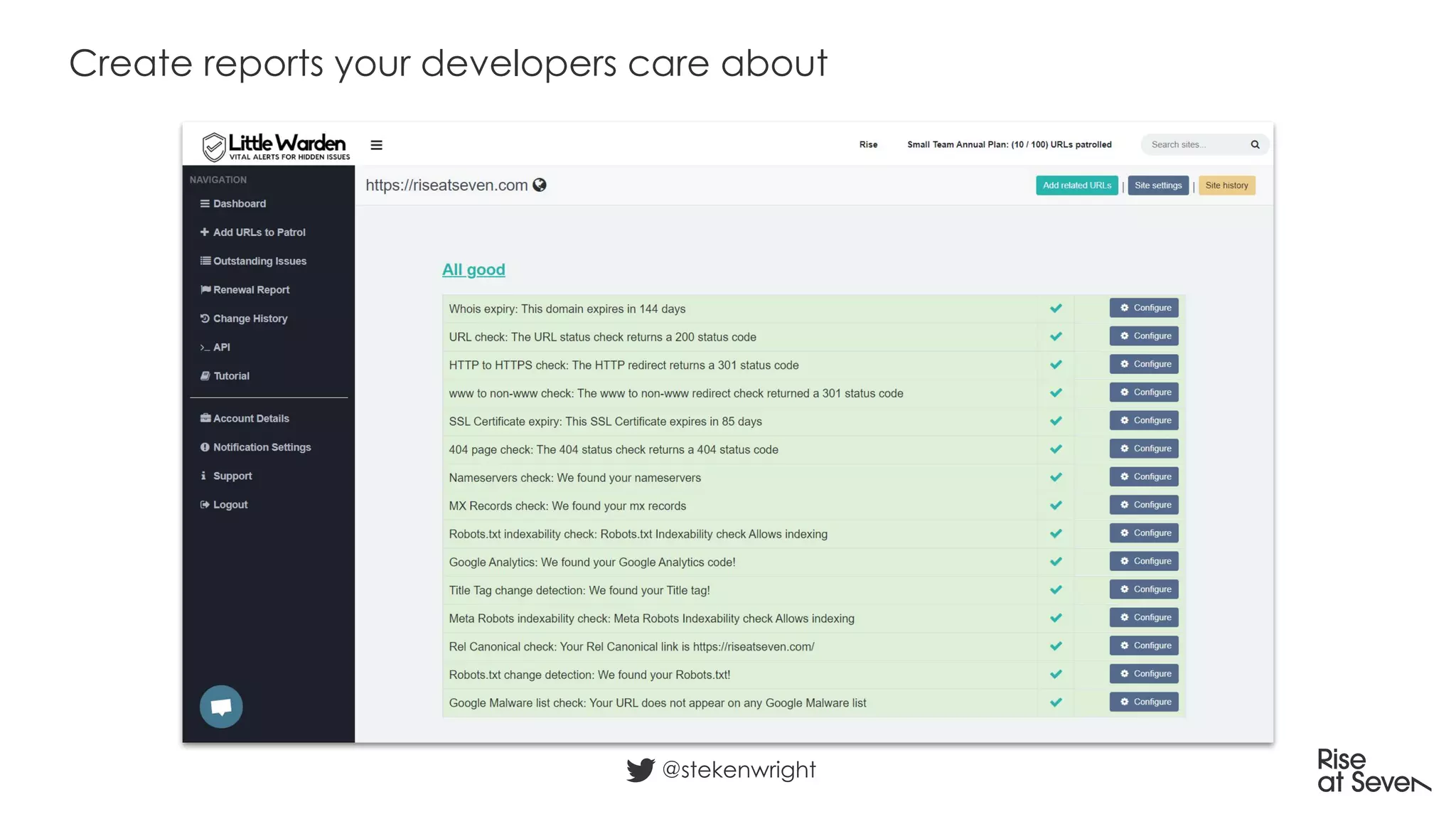 Create reports your developers care about
@stekenwright
 