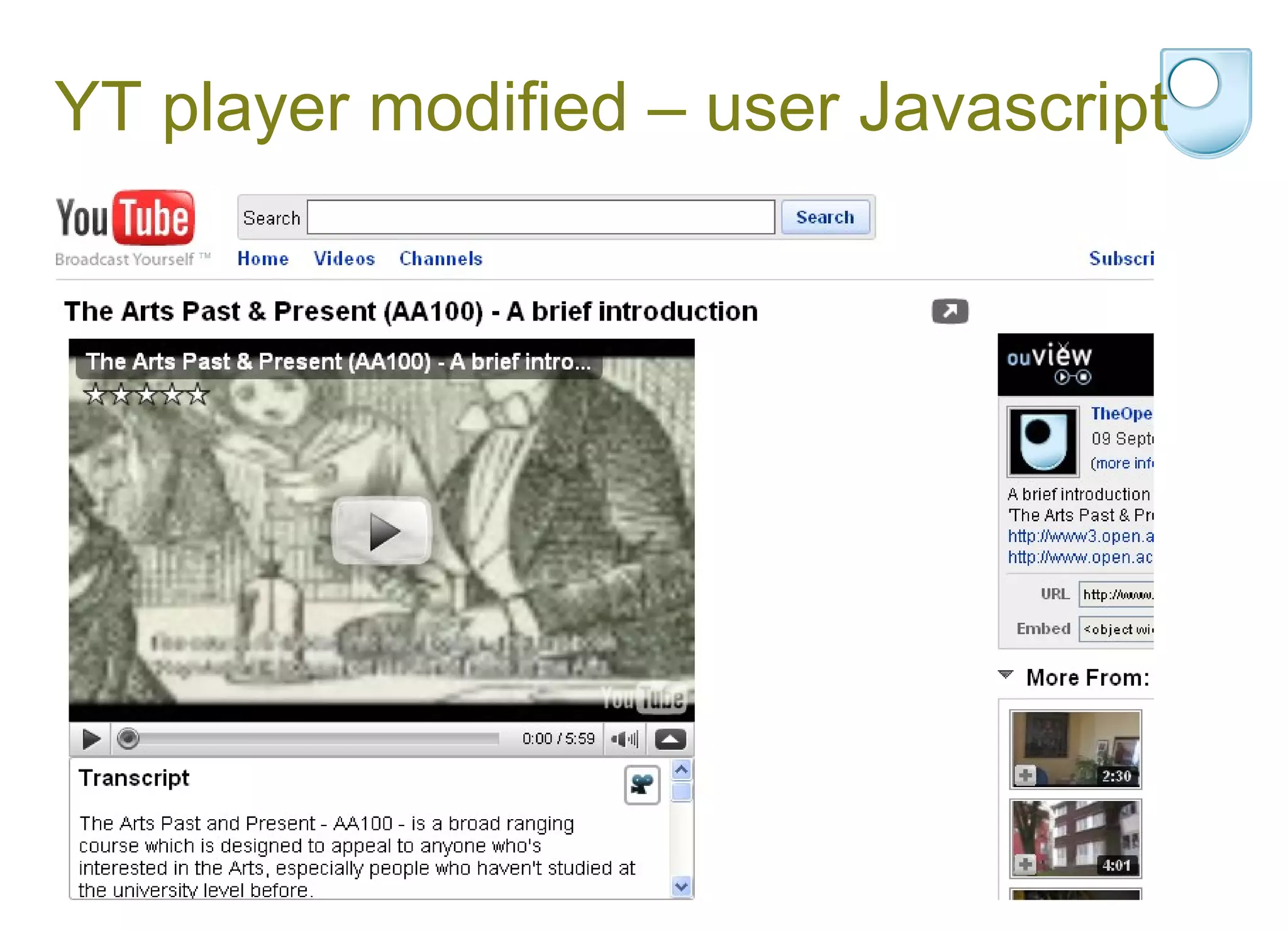 YT player modified – user Javascript 