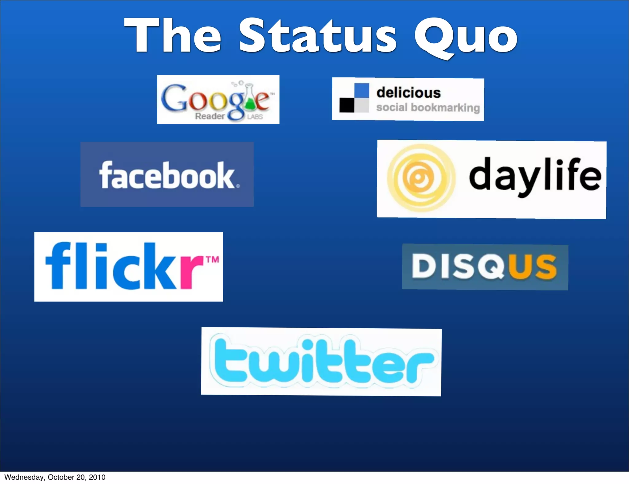 The Status Quo




Wednesday, October 20, 2010
 