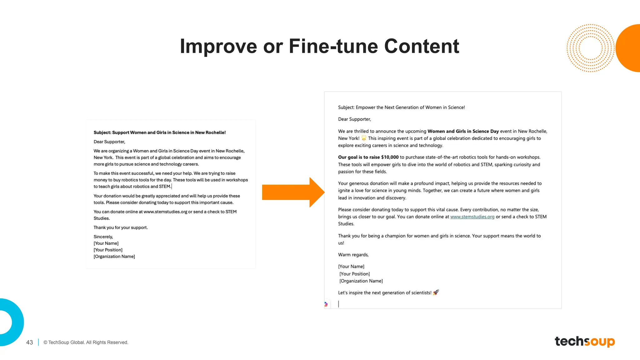 43 © TechSoup Global. All Rights Reserved.
Improve or Fine-tune Content
 