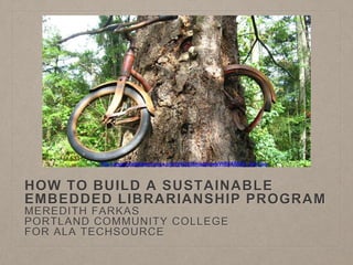 HOW TO BUILD A SUSTAINABLE
EMBEDDED LIBRARIANSHIP PROGRAM
MEREDITH FARKAS
PORTLAND COMMUNITY COLLEGE
FOR ALA TECHSOURCE
ht...