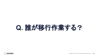 25
Copyright (C) 2021 Studist Corporation. All Rights Reserved
Q. 誰が移行作業する？
 
