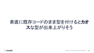 43
Copyright (C) 2021 Studist Corporation. All Rights Reserved
素直に既存コードのまま型を付けるとカオ
スな型が出来上がりそう
 
