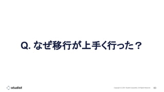63
Copyright (C) 2021 Studist Corporation. All Rights Reserved
Q. なぜ移行が上手く行った？
 
